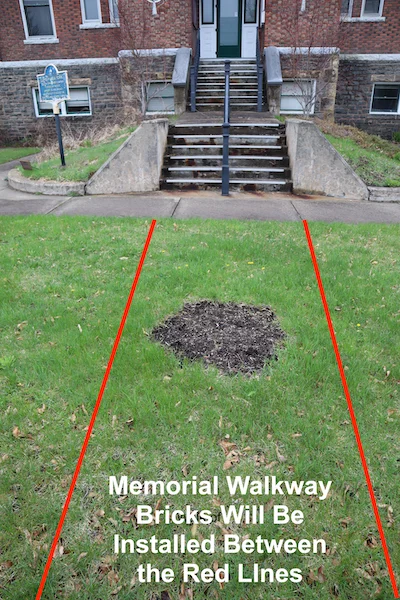 The restored walkway will be constructed in the area within the red lines. The space has room for a limited number of inscribed bricks, so you will want to order your bricks early.