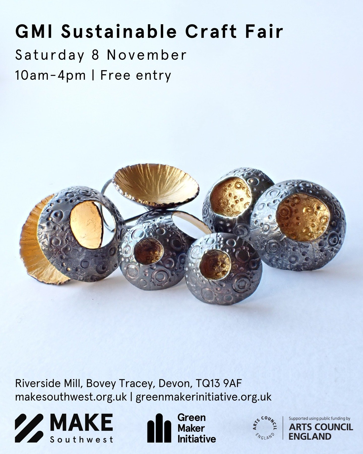 Tomorrow I will be at the Riverside Mill, Bovey Tracey, taking part in this GMI event and selling at a significantly reduced price some of the designs that I no longer make. Some of my newer designs will also be making an appearance. 
Getting involve