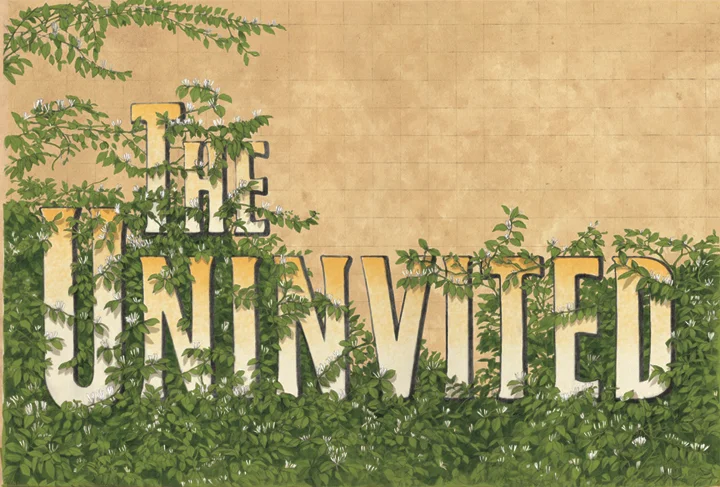 Entangled in invasive plants, this title is created on tea-stained paper..