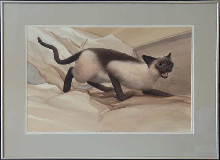 A watercolor of Henry after he’d stowed away and was starting to feel sick in Henry the Sailor Cat