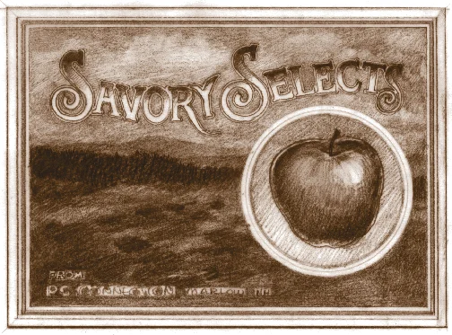 A sketch aiming at the fruit crate label style