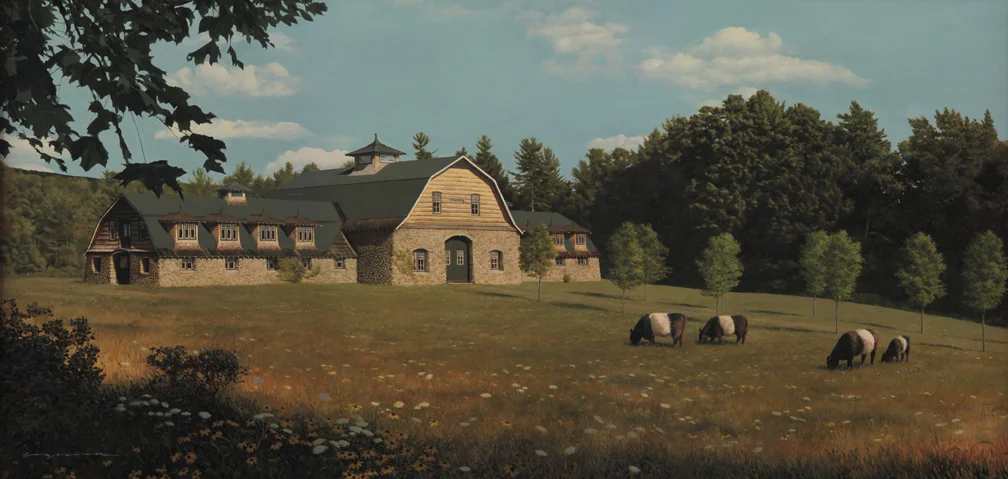 The Stone Barn - A commemorative portrait of a 1912 Arts and Crafts style barn in Peterborough, New Hampshire