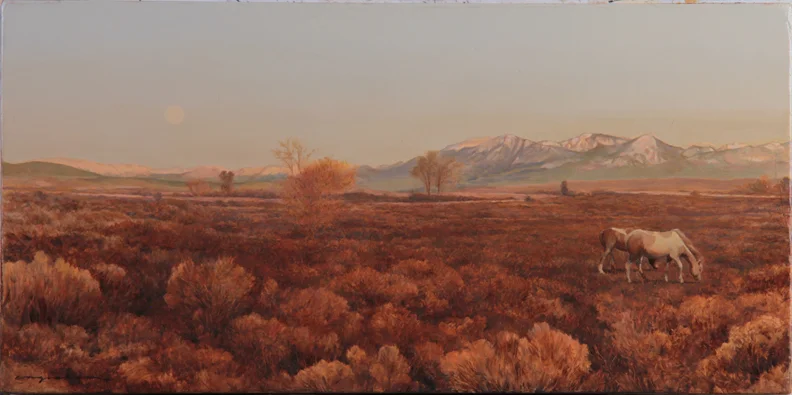 Moon Over Grand Valley - 10 x 20 Oil on Panel Available at RAModern Gallery in Crested Butte.