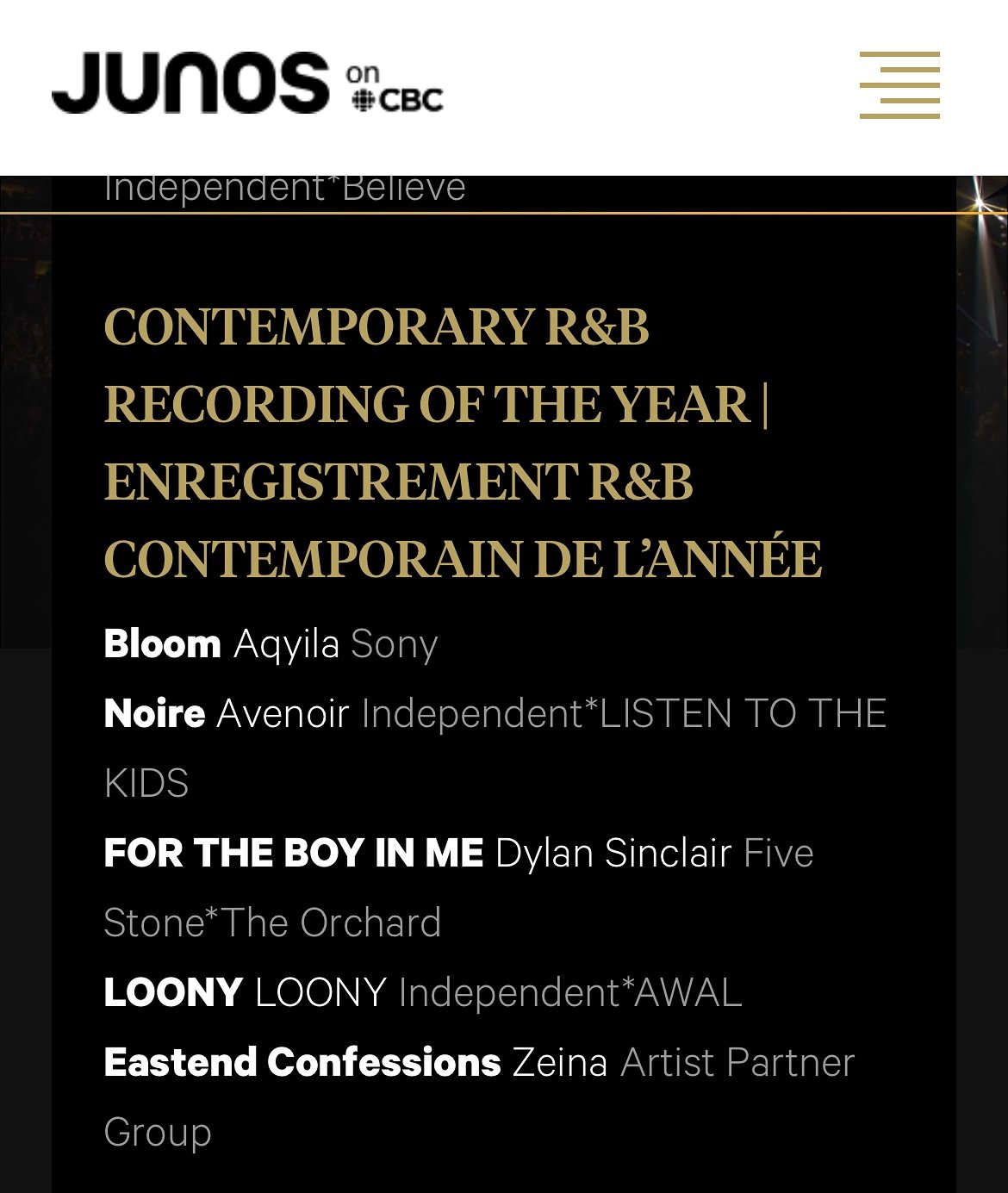 Juno Nominated. Contemporary R&amp;B recording of the year.

Congrats

Artist @loonymoonchild
Prod by @akeel.music @itsadamjosh 
Performed @jgateretse @abentimus @johnfellner 
Recorded @noblestreetstudios

#junoawards #producer #music #musicproducer 