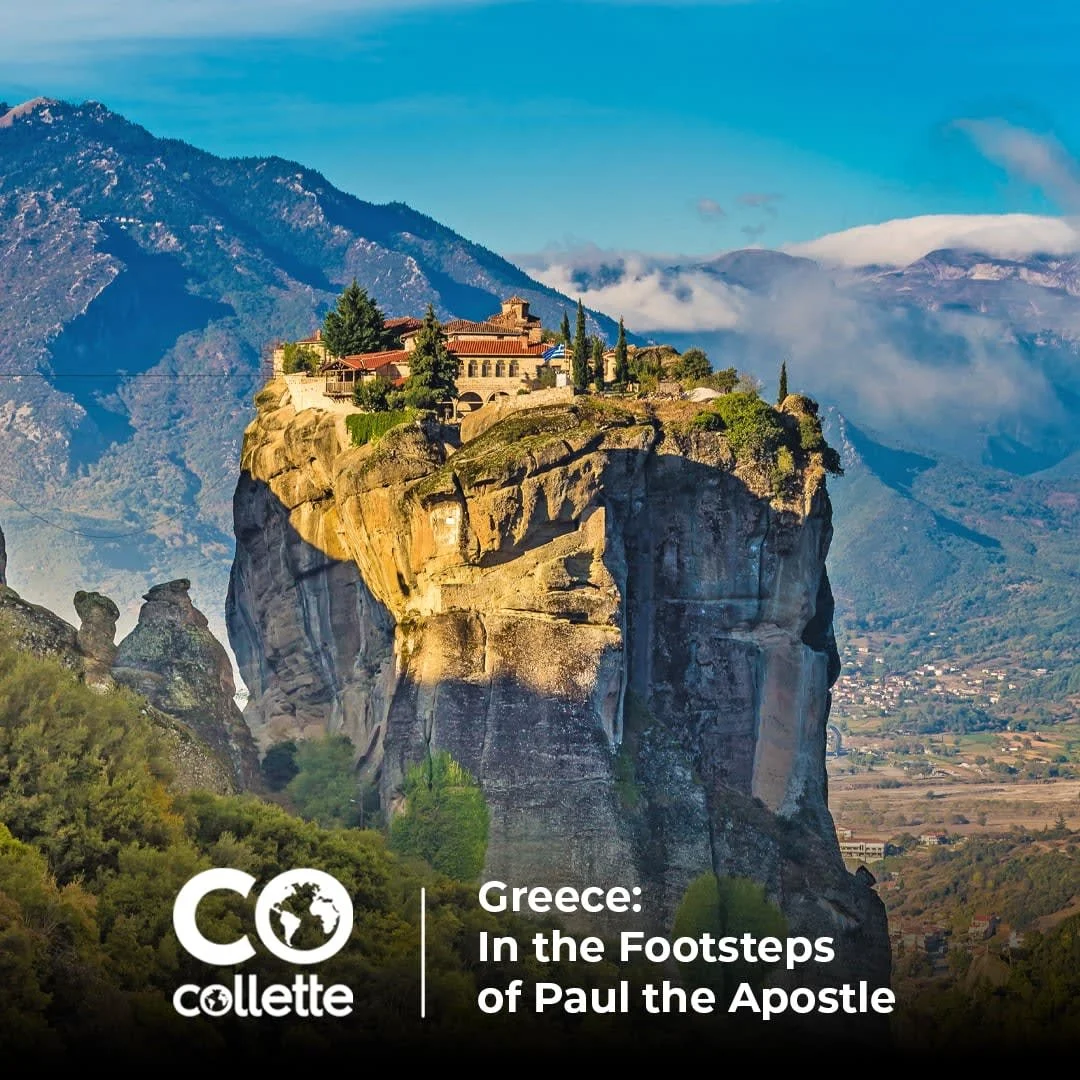 ✨ Greece: In the Footsteps of Paul the Apostle ✨ with our friends and pastors of @bridgeportchurch, Dan + Sharon Gill. A visit to the Meteora hanging monasteries awaits! These dark, sandstone pinnacles rise abruptly from the plain of Thessaly, with 6