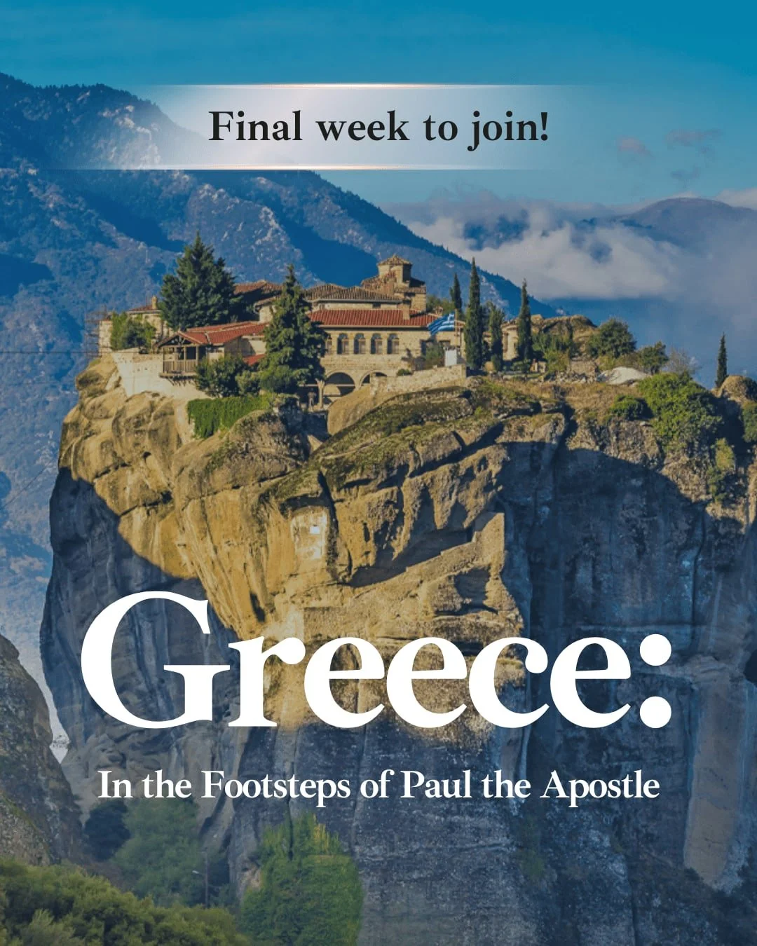 One week left to say yes to Greece! 🇬🇷✨ Registration closes March 31.

Join the Biblical journey through Greece, October 6-16, 2026. Alongside local pastors, Dan and Sharon Gill of @bridgeportchurch, you'll explore the places where the Apostle Paul