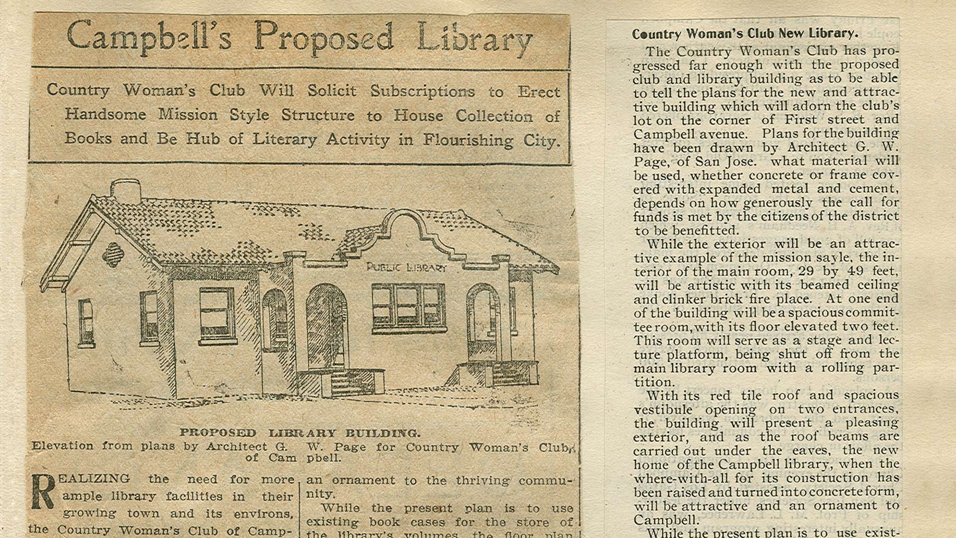  Newspaper clipping from 1907 of the CWCC's proposed library 