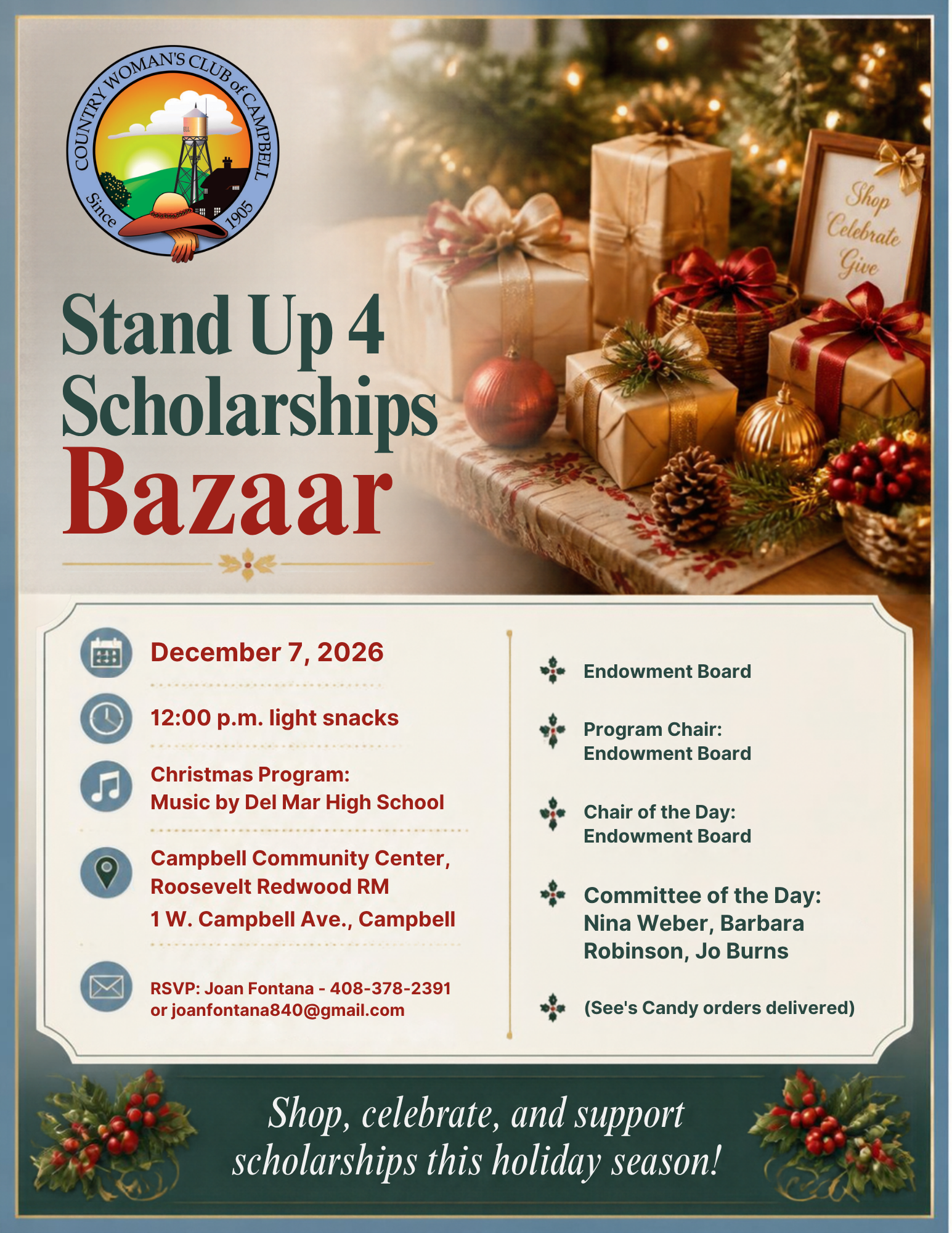 CWCC - Dec 7th Club meeting - Stand Up 4 Scholarship Bazaar