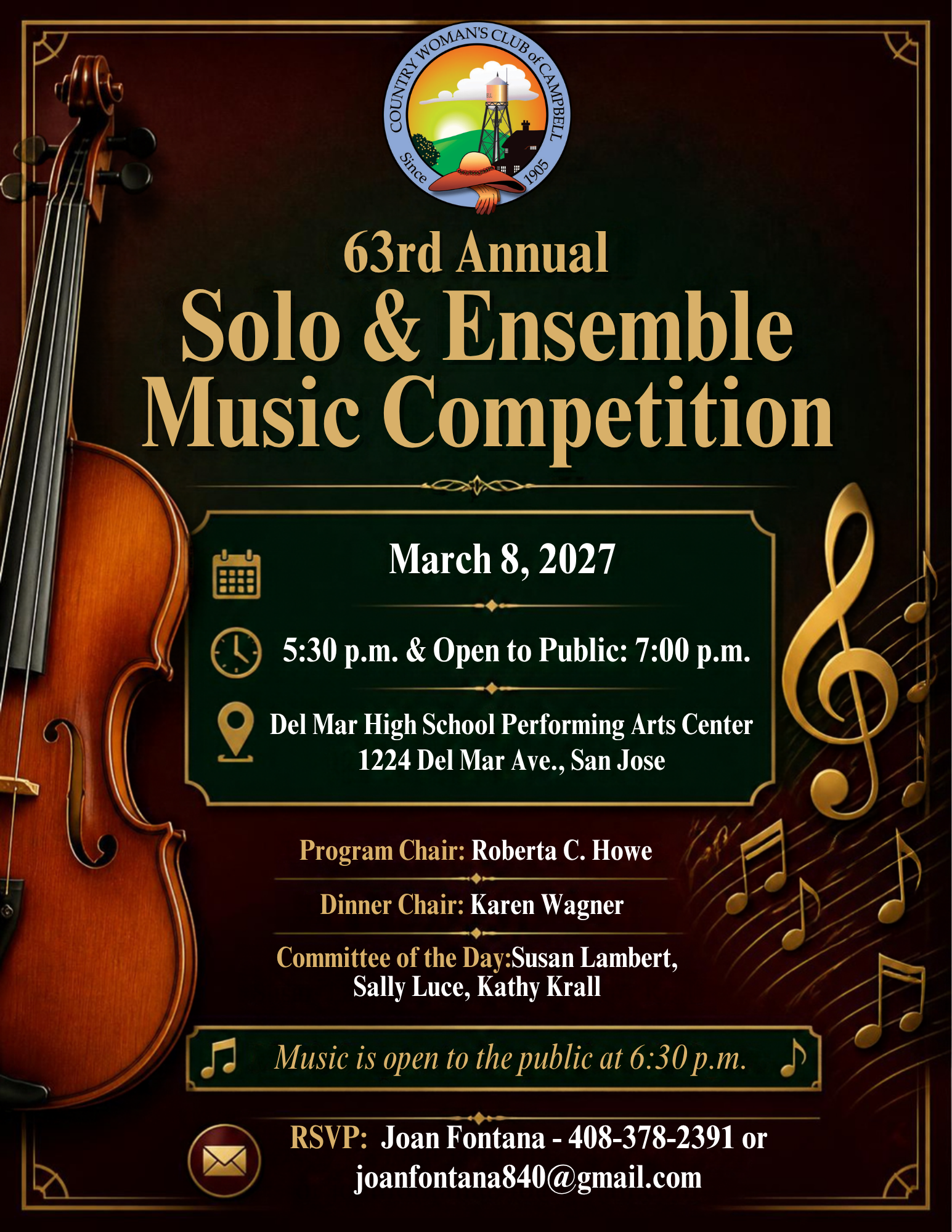 CWCC - March 8, 2027 63rd Annual Solo &amp; Ensemble Music Competition 5:30 p.m