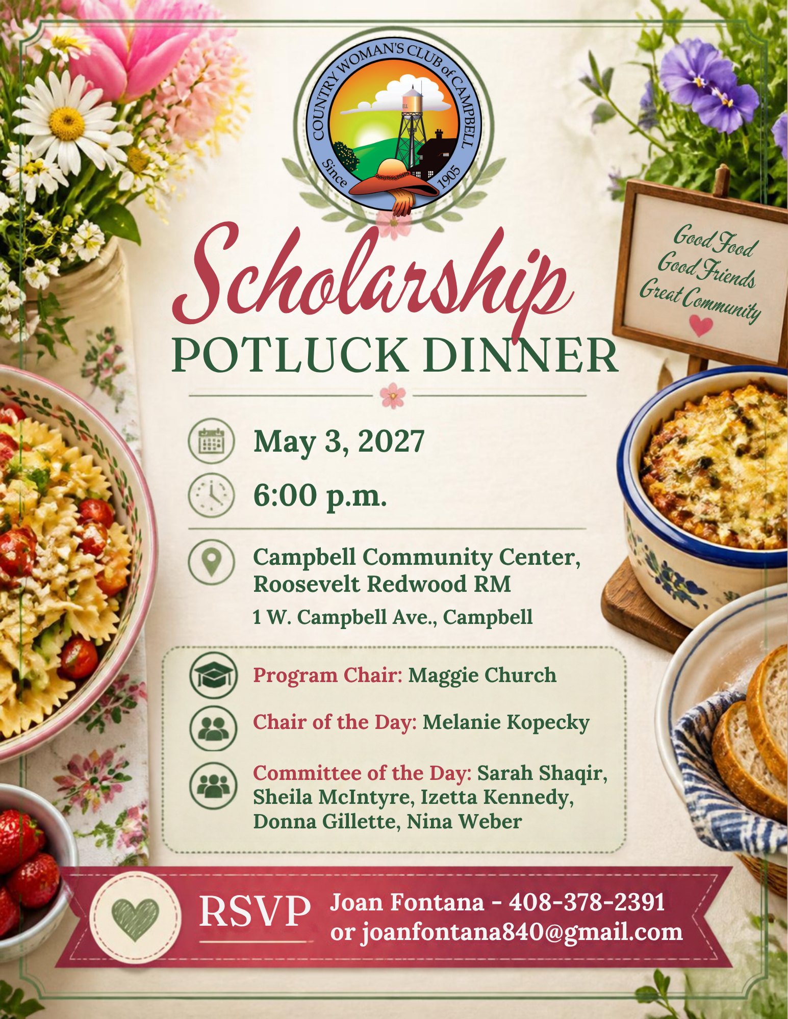 CWCC - May 3, 2027 Scholarship Potluck Dinner - 6:00 p.m. 