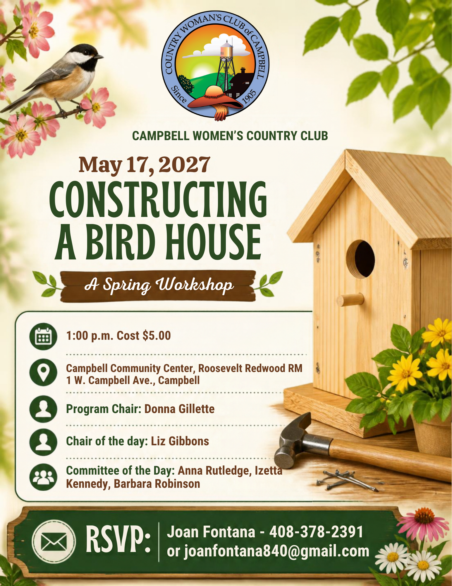 CWCC - May 17, 2027 Constructing a Bird House