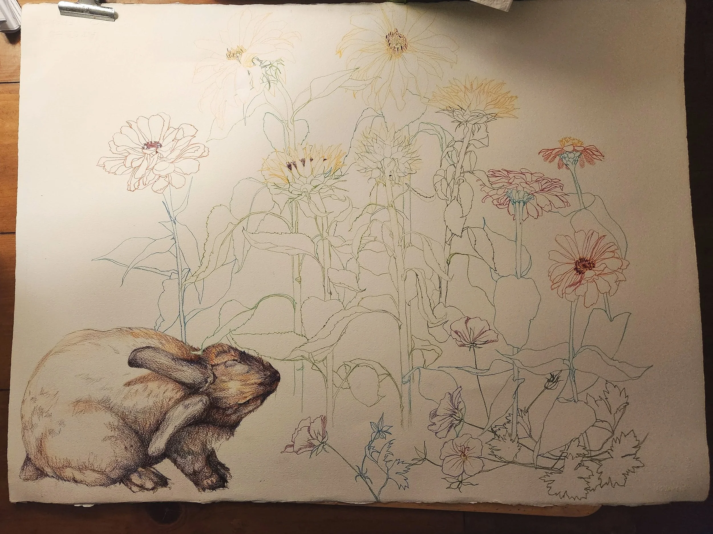 Synthetist Inspired Linear Contour Drawing Prior to Hand-Painting in Gouache and Acrylics