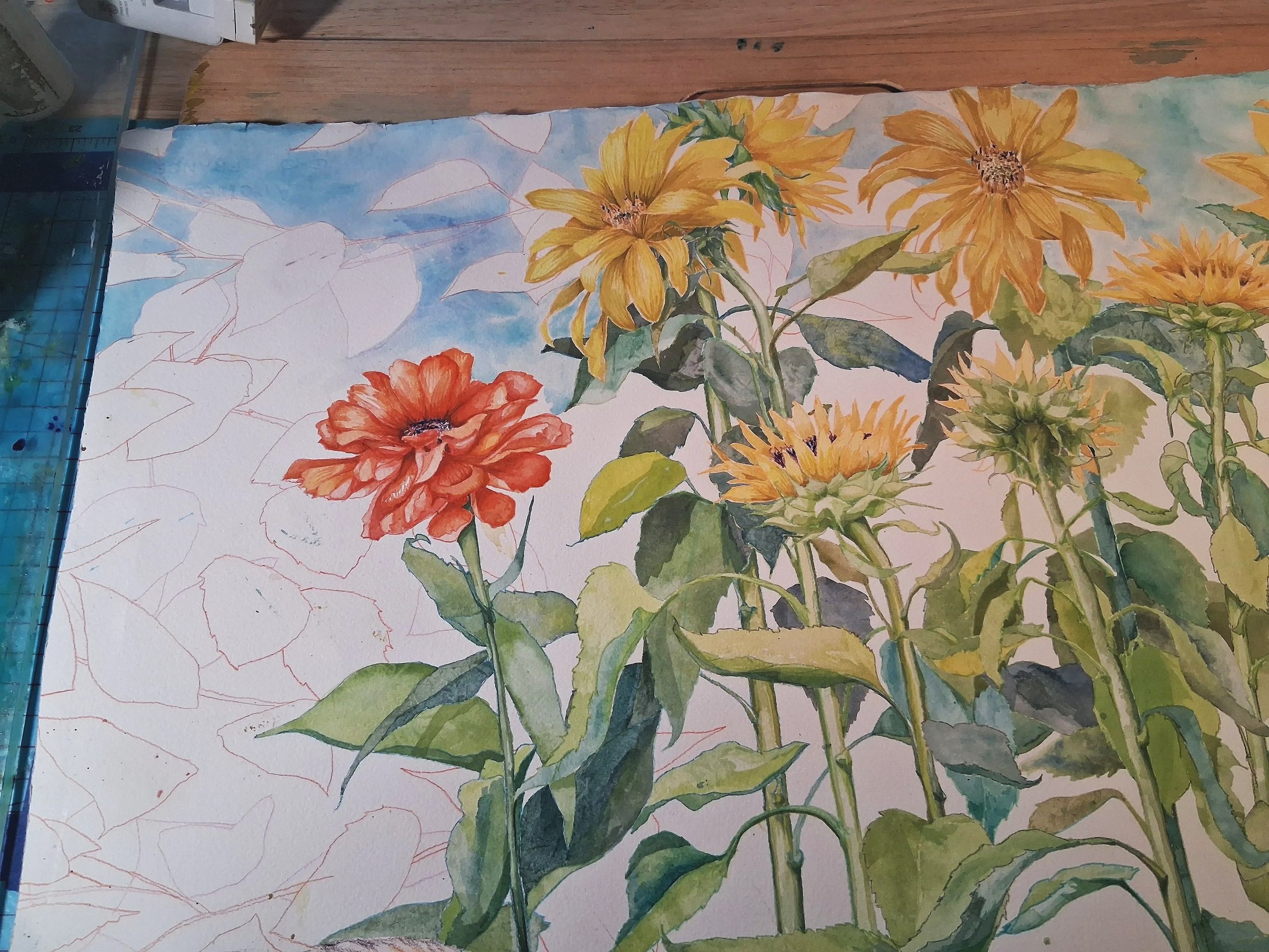 Cerulean, French Ultramarine and Pthalo Blue Sky Painting