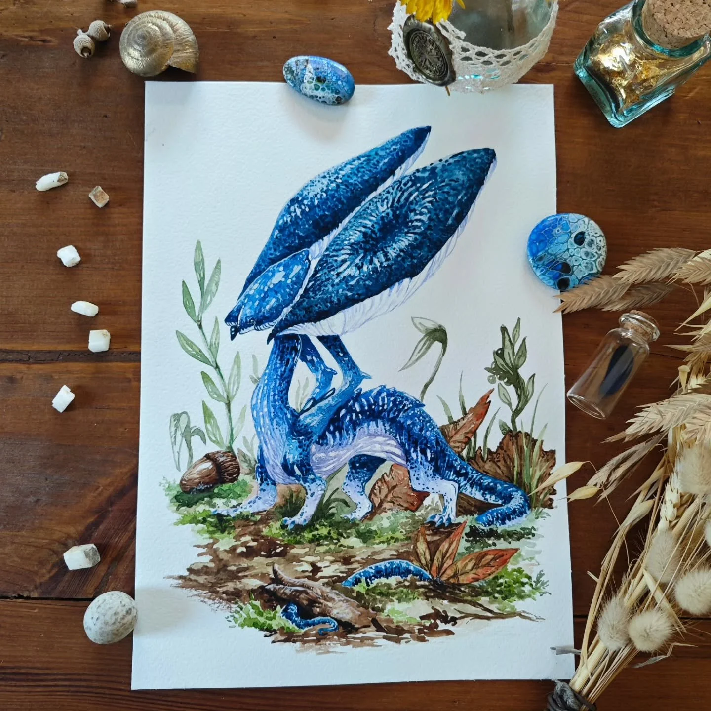 🍄 Entoloma panniculus, another old favourite of mine!

📜 Do you have a favourite mushroom? Let me know in the comments, I am looking for some inspiration for more dragons and faeries!

🗝️Dragon, mushroom, mushroom dragon, fantasy art, watercolour,