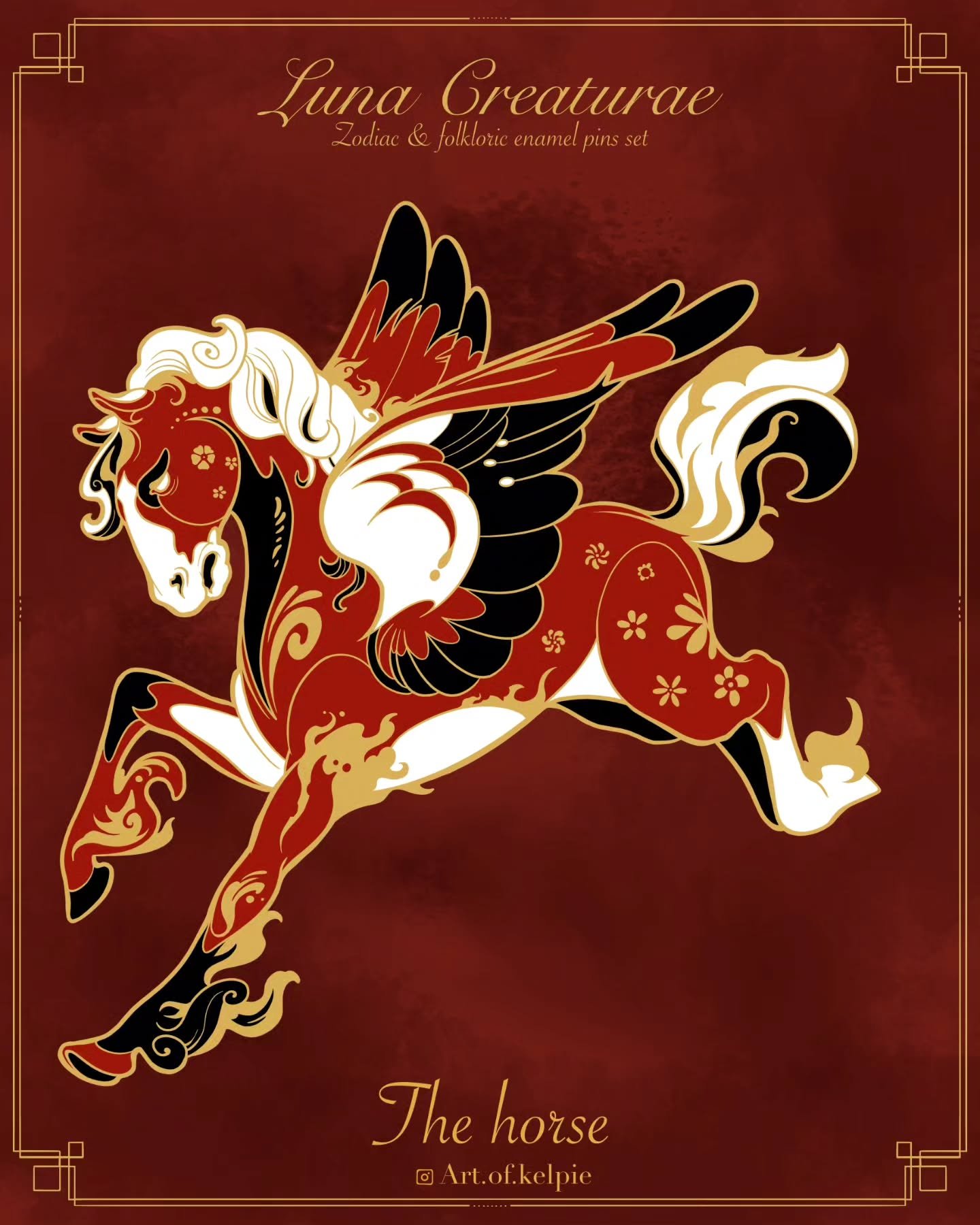 🌜 The horse 

🐎 For this collection, I had to do a lot of research to make sure I was not going rogue on the interpretations. As for Stella Creaturae, every zodiac sign is based on a mythological creature. The horse is inspired by the chinese Qianl