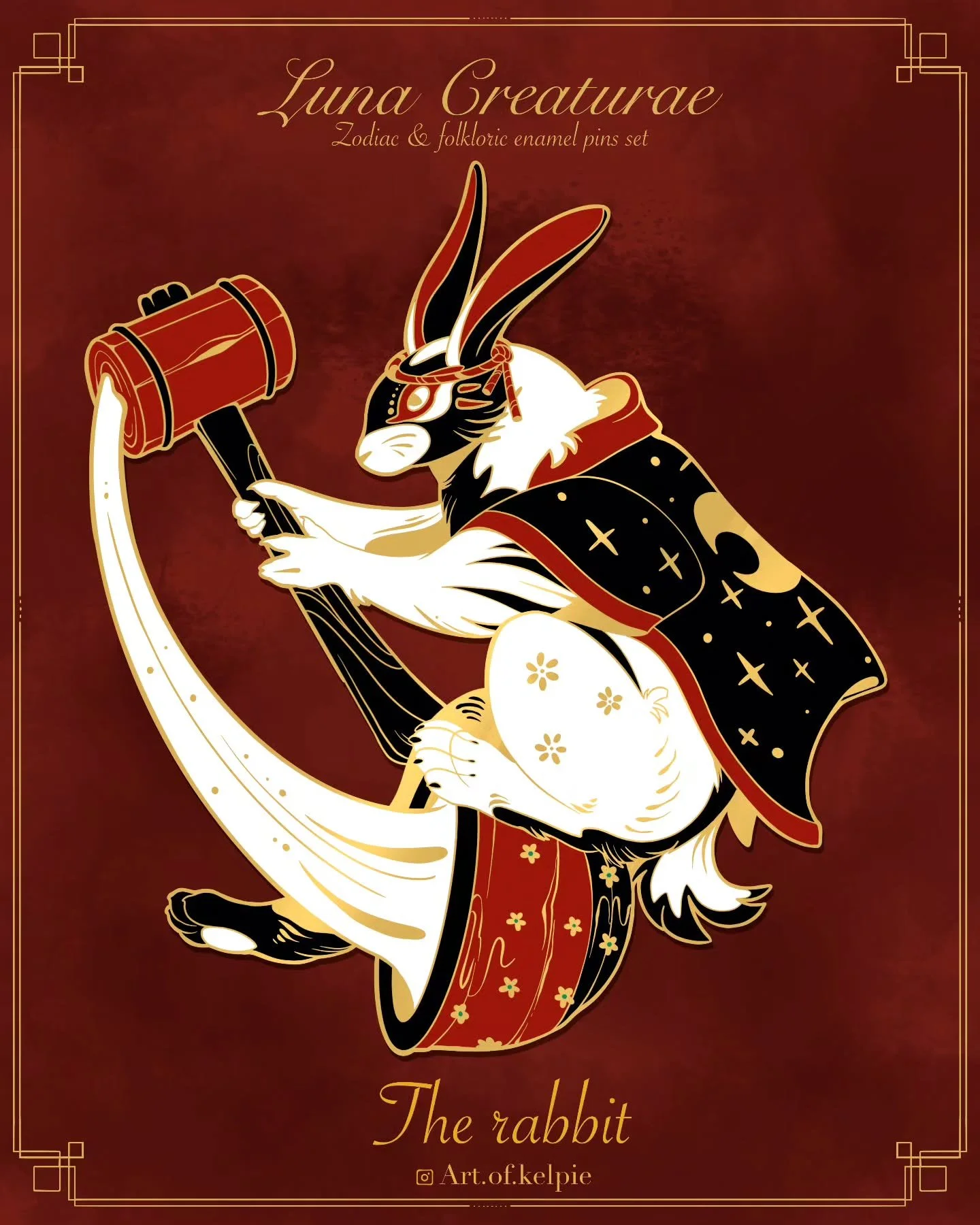 🐇Next came the rabbit. She crossed the river by jumping from stone to stone, and finished by jumping on a log who took her to the shore. The Emperor gladly gave her the 4th place.

📜 For this one, I chose to draw the moon rabbit/hare that is knowne