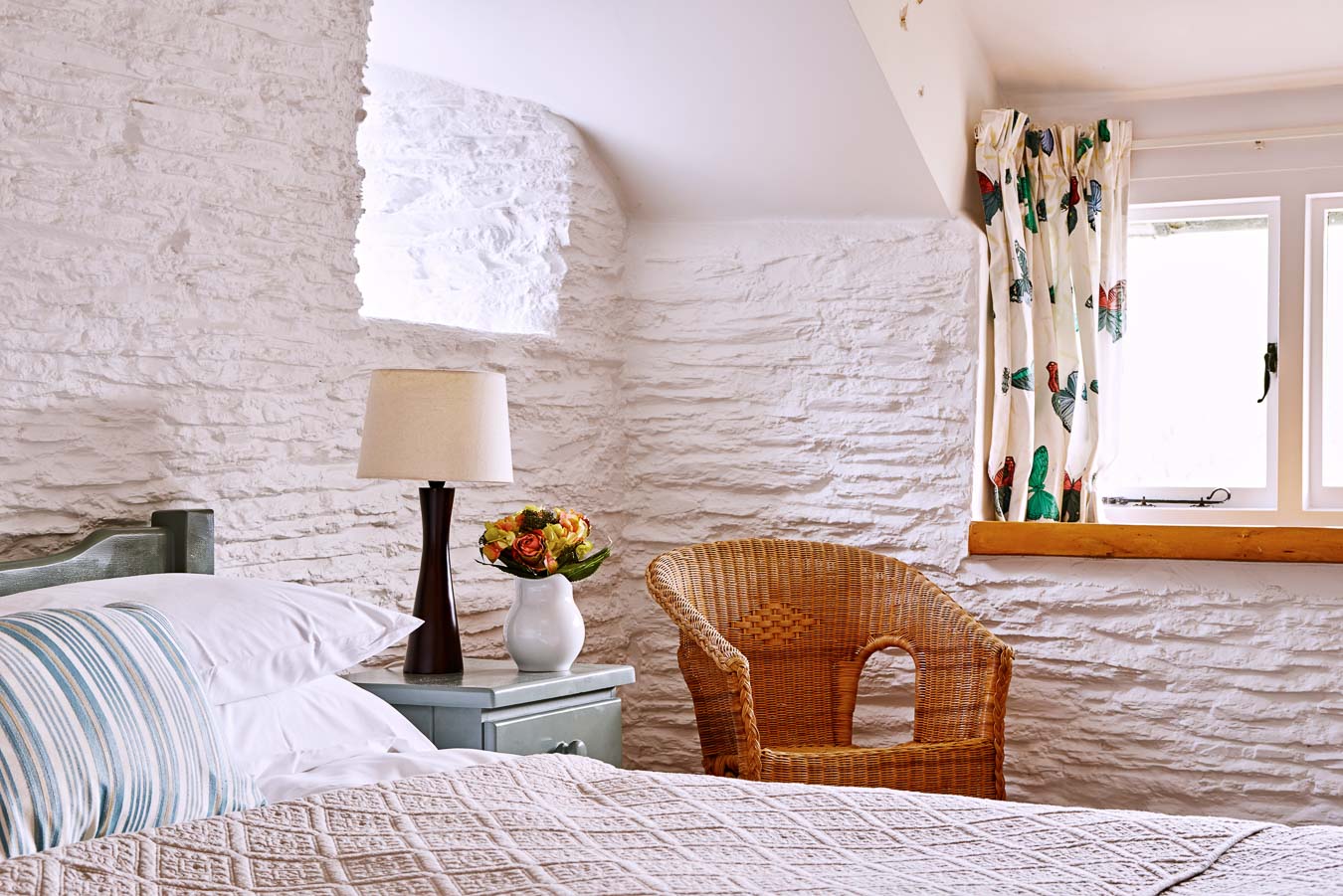 Detail of the light and airy master bedroom of Quarry cottage at Flear Farm holiday cottages.