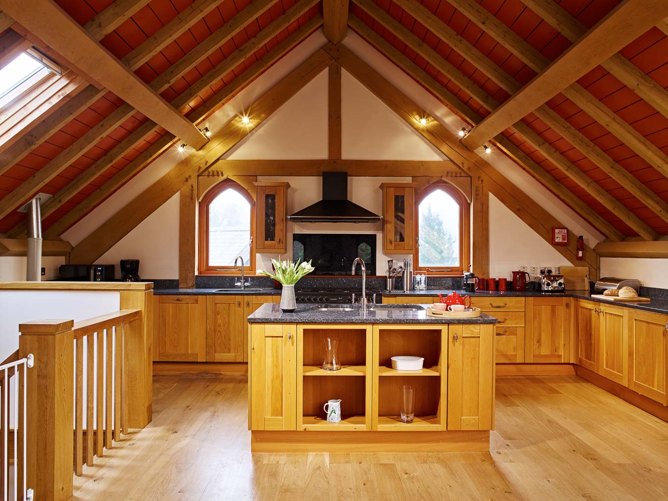 Granite work tops, bespoke kitchen, gas range and two fridges. Orchard Lodge's kitchen has everything and more you would need for an exceptional holiday in South Devon.