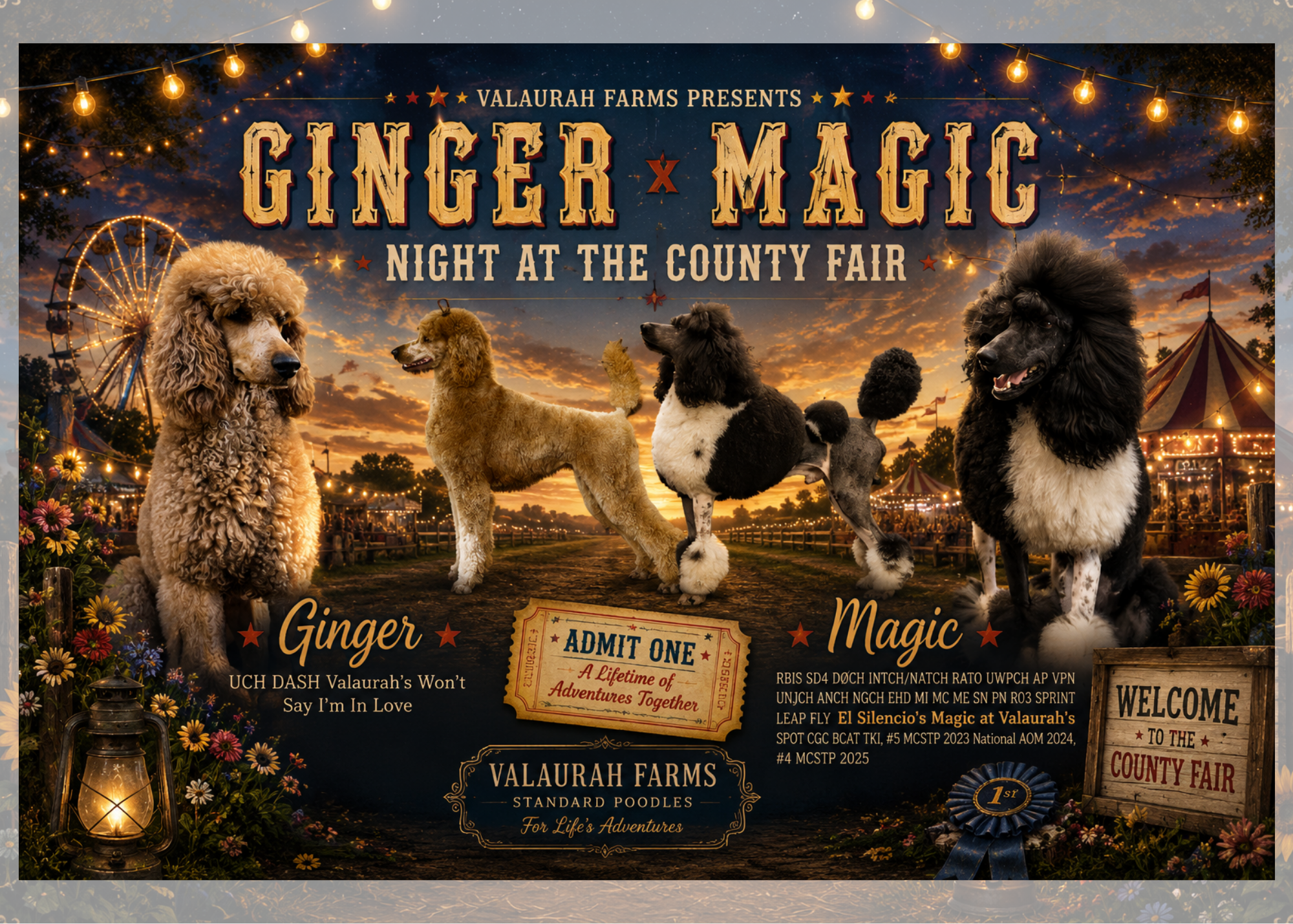 Ginger and Magic planned Standard Poodle litter at Valaurah Farms, a health-tested Standard Poodle breeder in Oregon producing puppies for service, performance, and family companions.