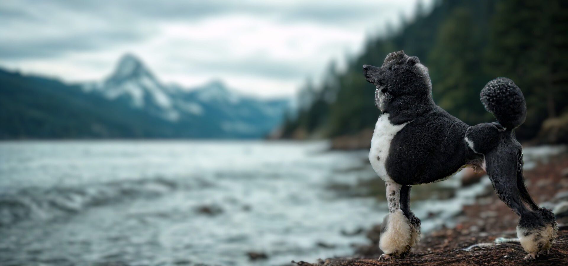 Parti Standard Poodle standing in Show coat