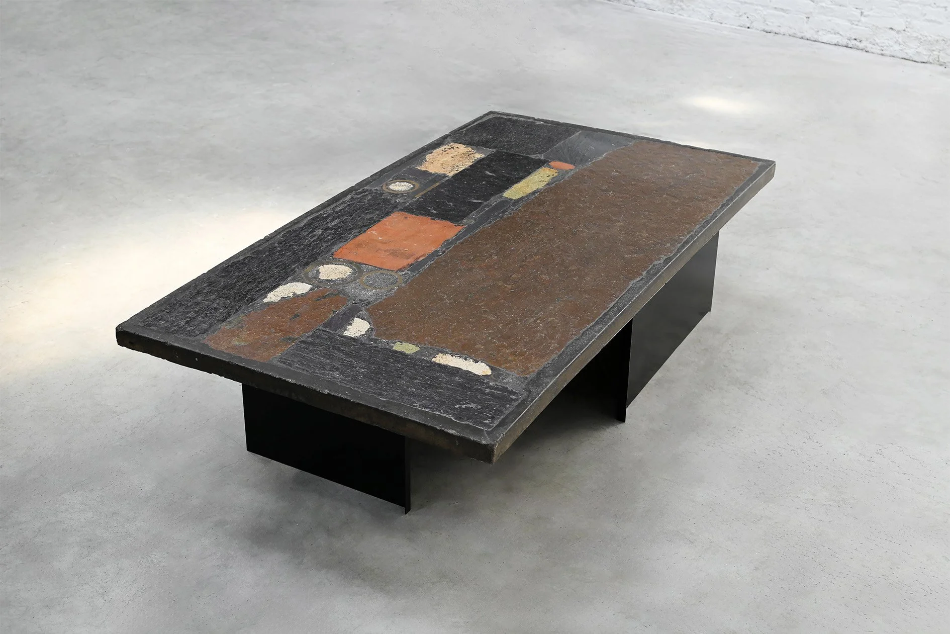 Paul Kingma Slate, Stone, and Brass Inlaid Coffee Table, 1974 