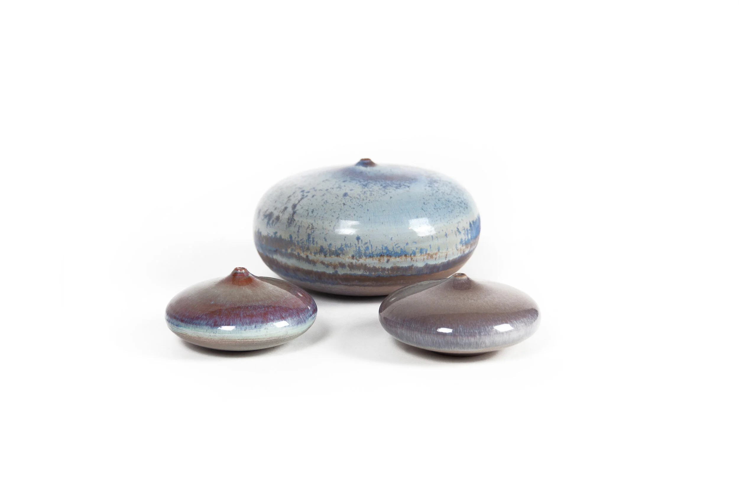 A trio of spherical ceramic vases by Antonio Lampecco, Belgium 1970's