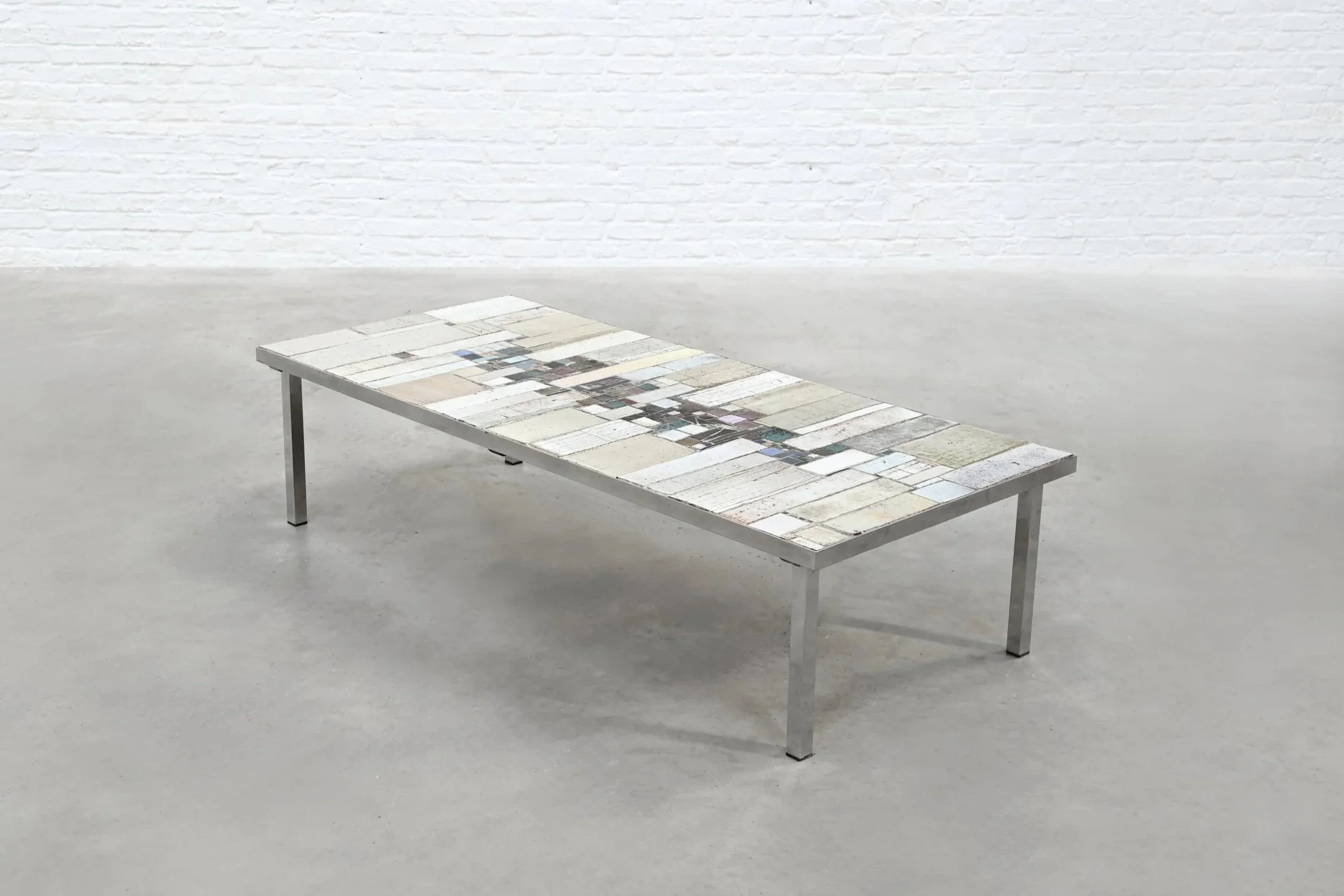 Brutalist Coffee Table by Pia Manu, Ceramic Top, Metal Base, Belgium