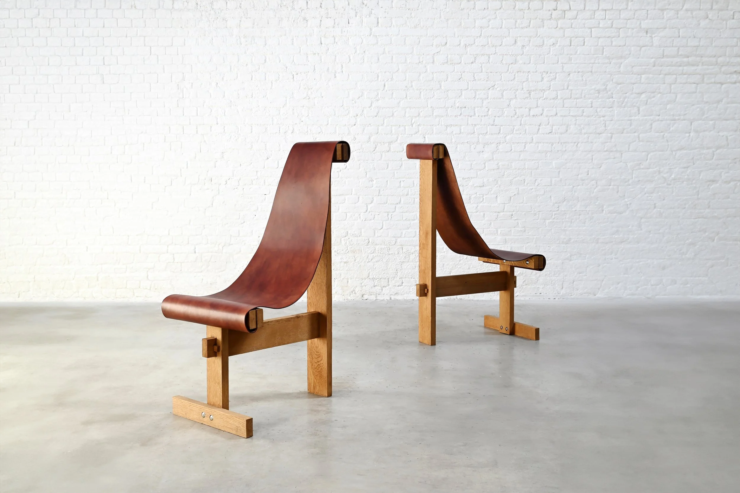 Set of Two Leather Sling Chairs in the Manner of Dominique Zimbacca, 1970s