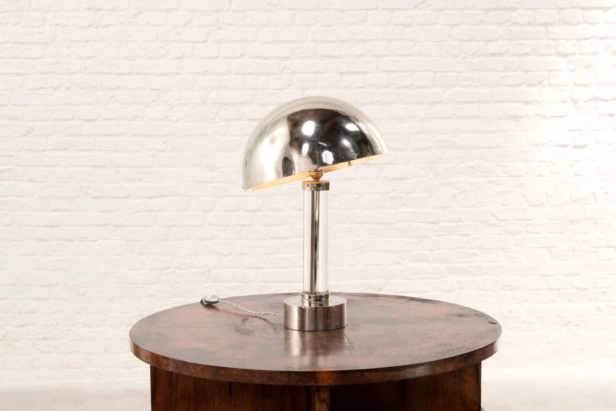 French Modernist Nickel-Plated Table Lamp Attributed to Jacques Adnet, 1940s