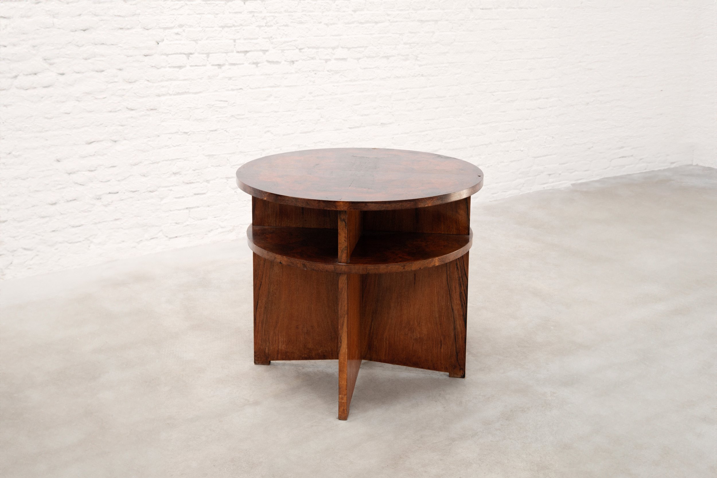 French Modernist Circular Coffee Table with Integrated Shelving, c. 1935