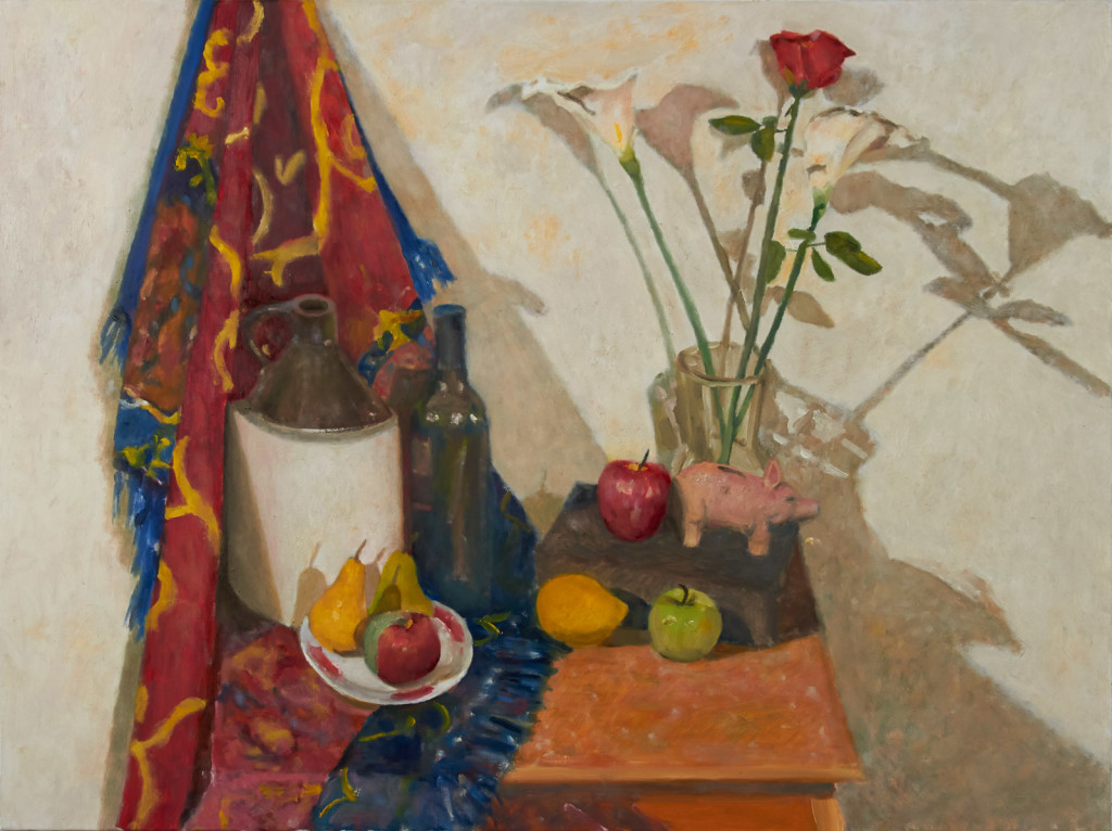 Still Life with Jug, Wine Bottle, Fruit and Piggy Bank