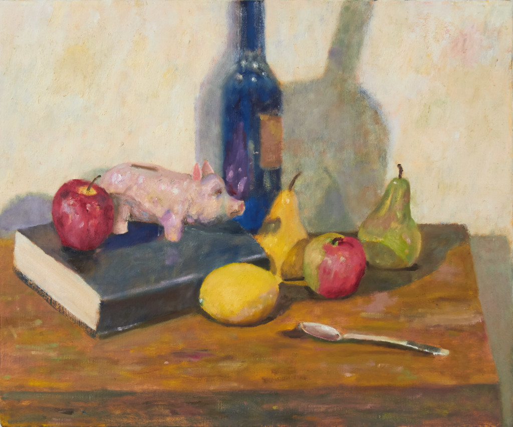 Bottle, Book, Piggybank, Fruit and Spoon