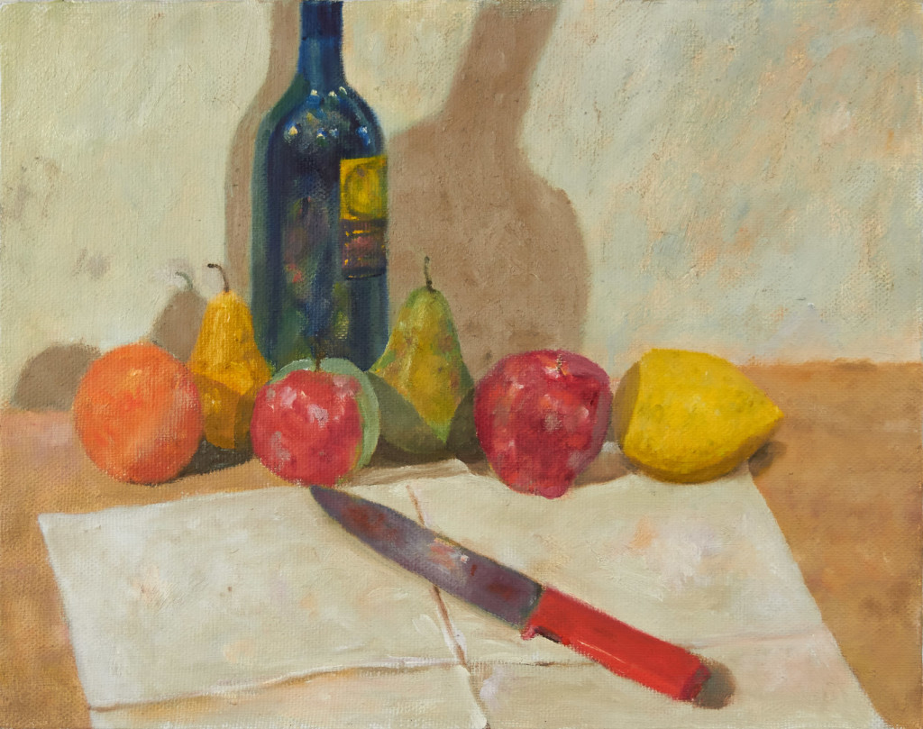Bottle, Fruit and Knife