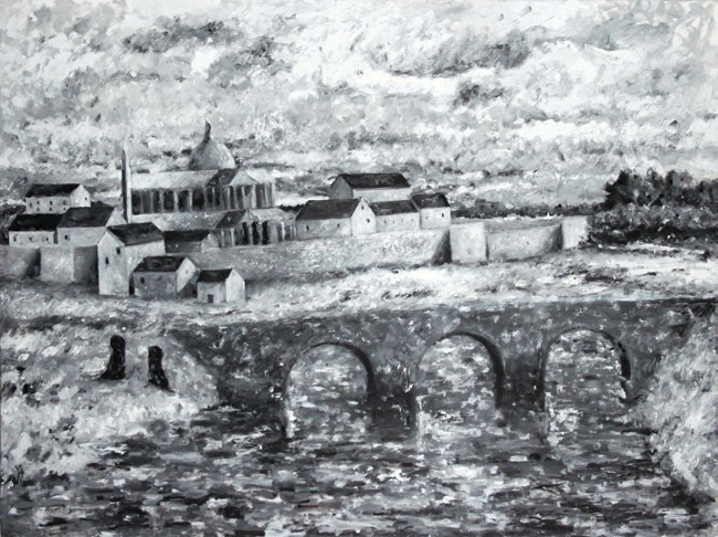 Figures with Bridge and Fortressed Town