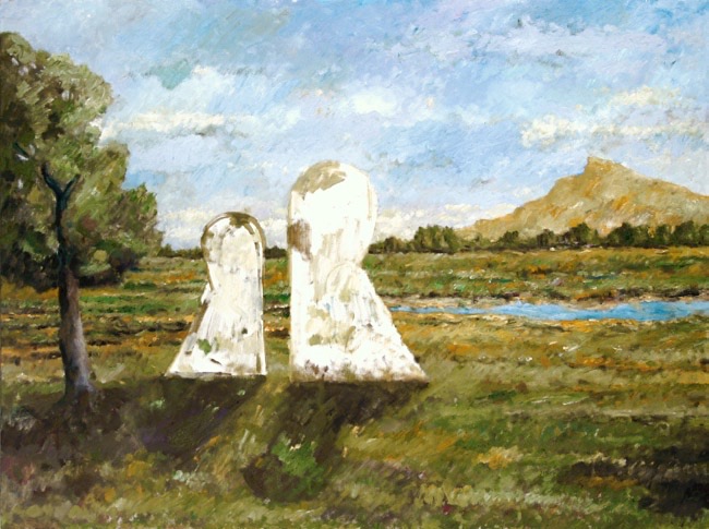 Large Figures with Tree and Mountain