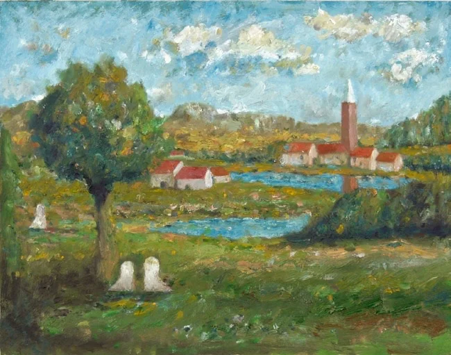 Figures with Steeple and Tree