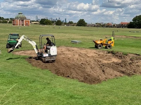 Tons of soil were used for the future putting green