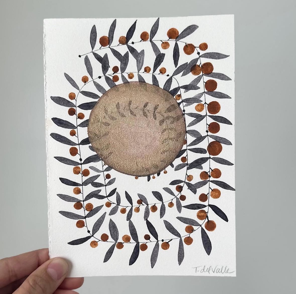 Handmade oak gall ink, handmade watercolors made of locally foraged soil and gold mica.