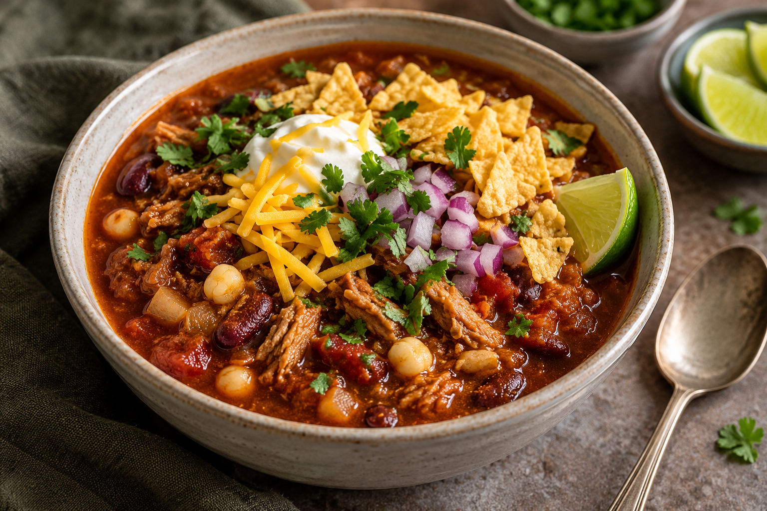 Veganized Café Latte Salsa Chili with Soy Curls