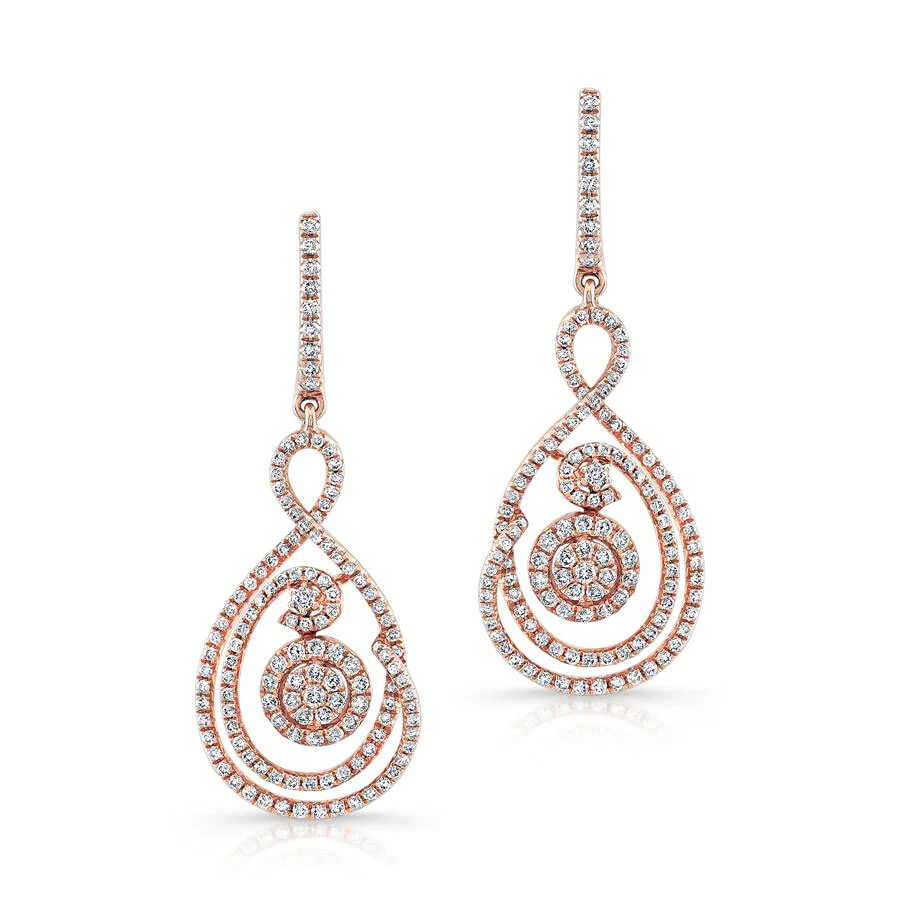 ROSE GOLD SWIRL TEAR DROP DIAMOND EARRINGS