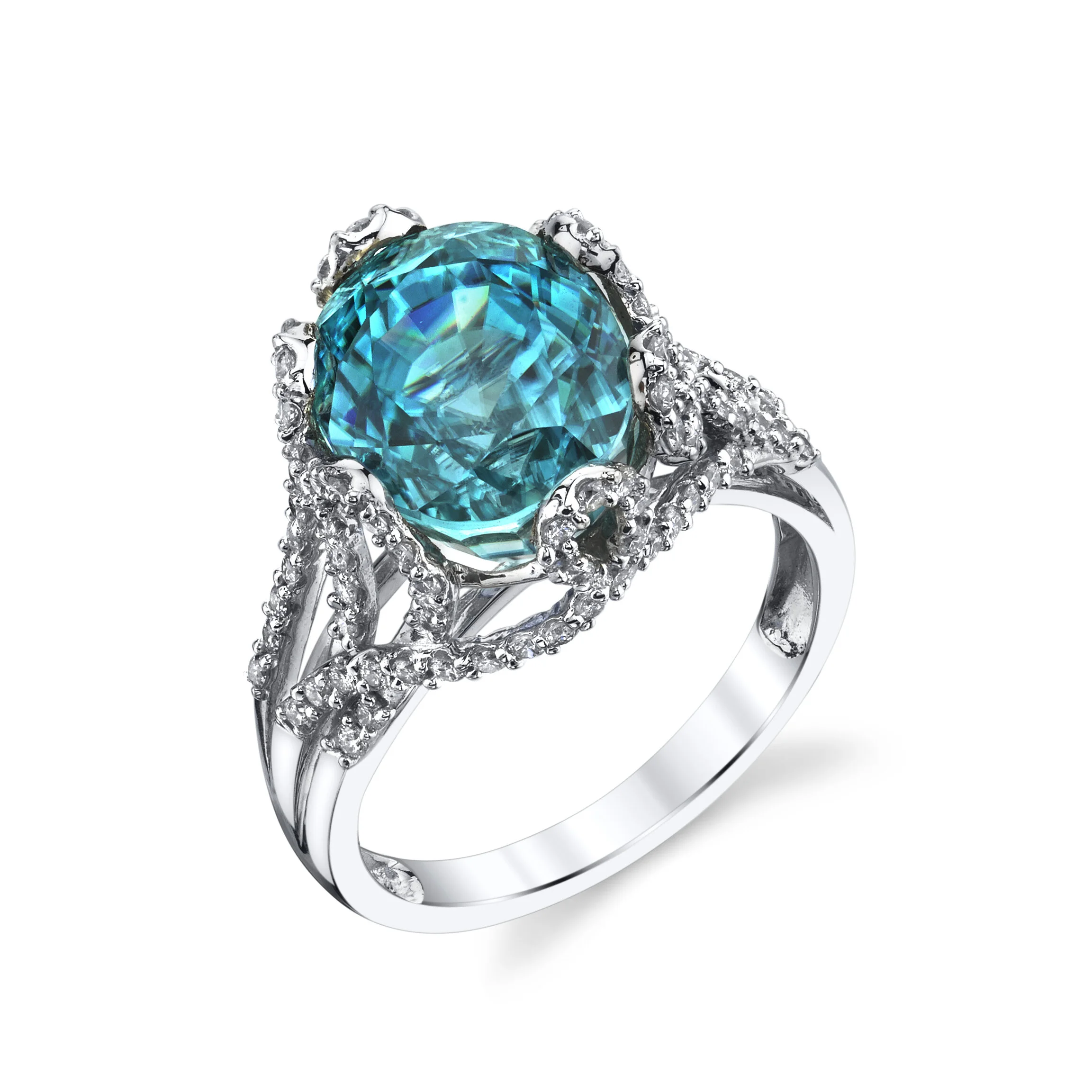 NATURAL BLUE ZIRCON AND DIAMONDRING