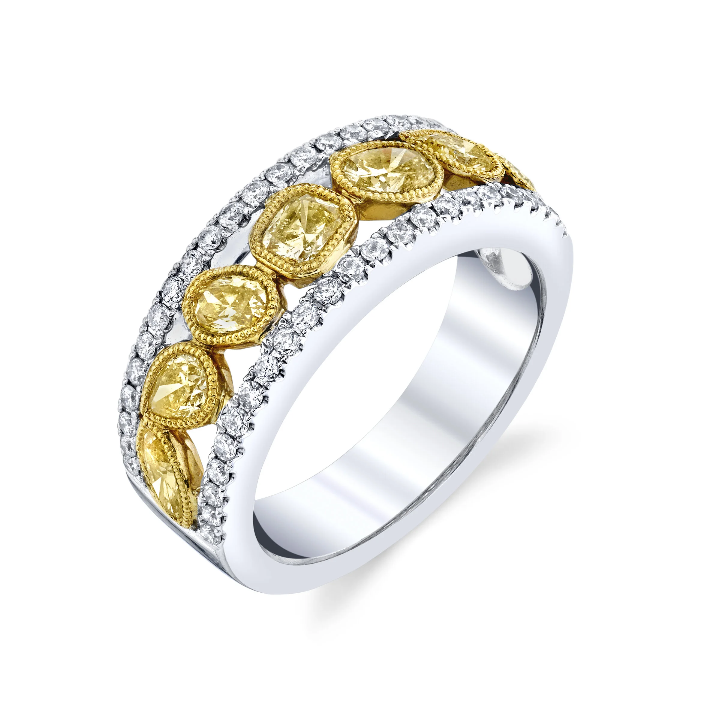 NATURAL FANCY YELLOW DIAMOND AND WHITE DIAMOND RING