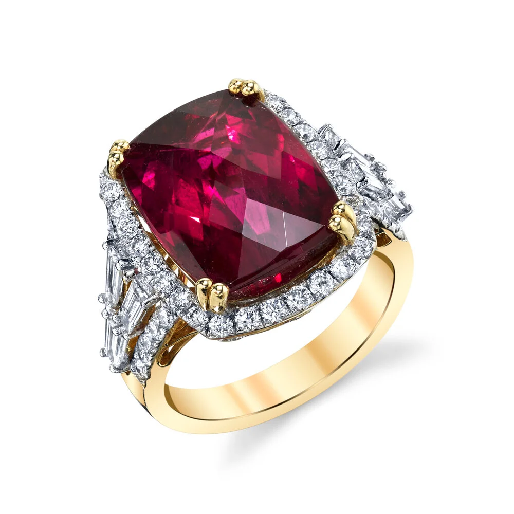 NATURAL RUBILITE AND DIAMOND RING