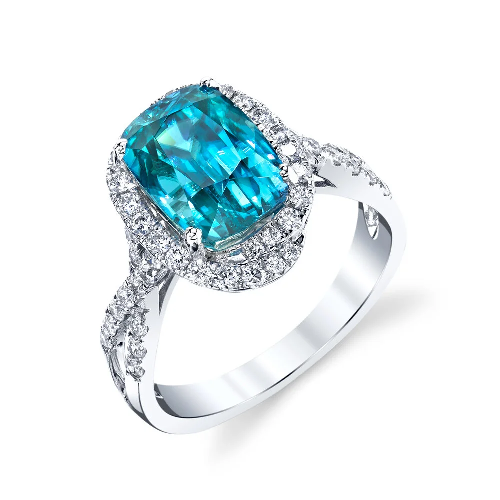 NATURAL BLUE ZIRCON AND DIAMOND RING