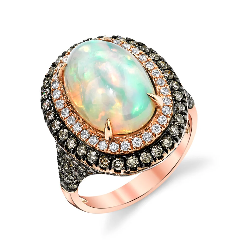 ETHIOPIAN OPAL AND DIAMOND RING