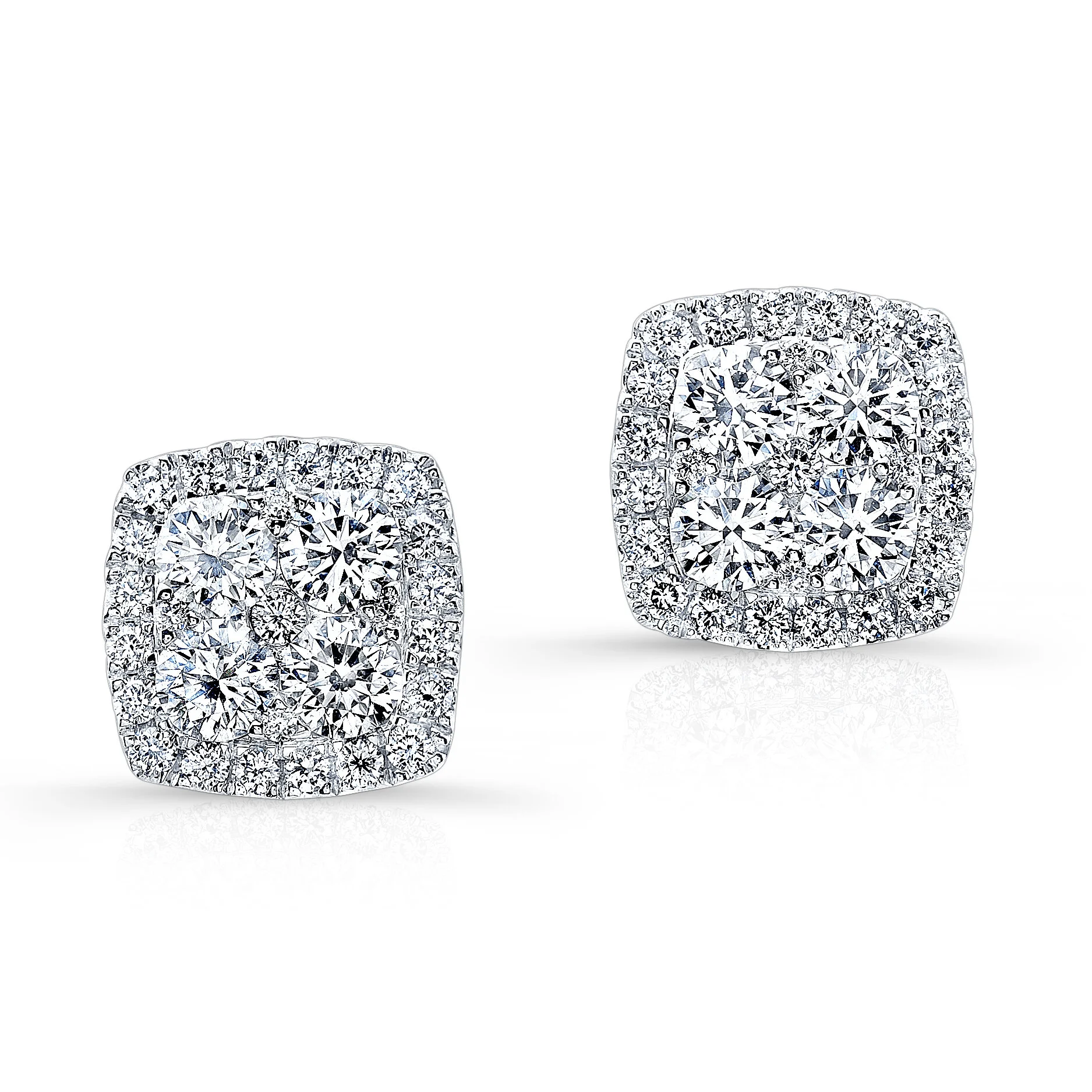 WHITE GOLD CONTEMPORARY HALO CLUSTER DIAMOND EARRINGS