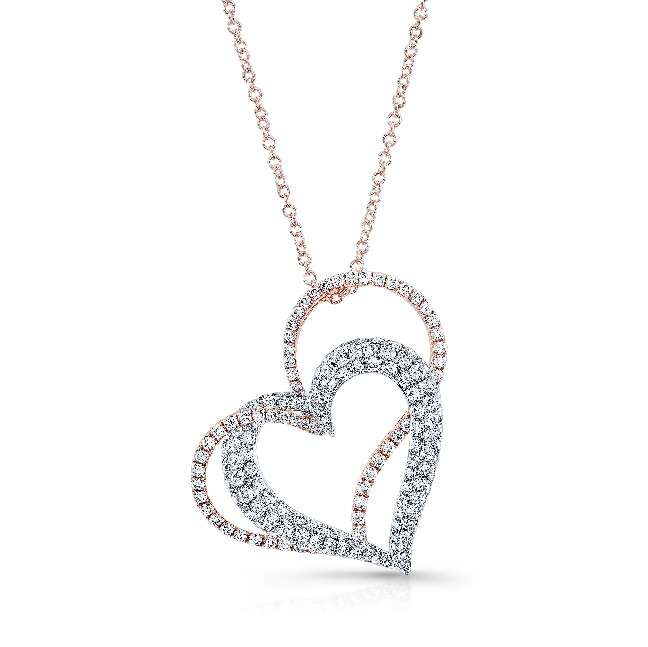 WHITE AND ROSE GOLD CONTEMPORARY HEART DIAMOND PENDANT