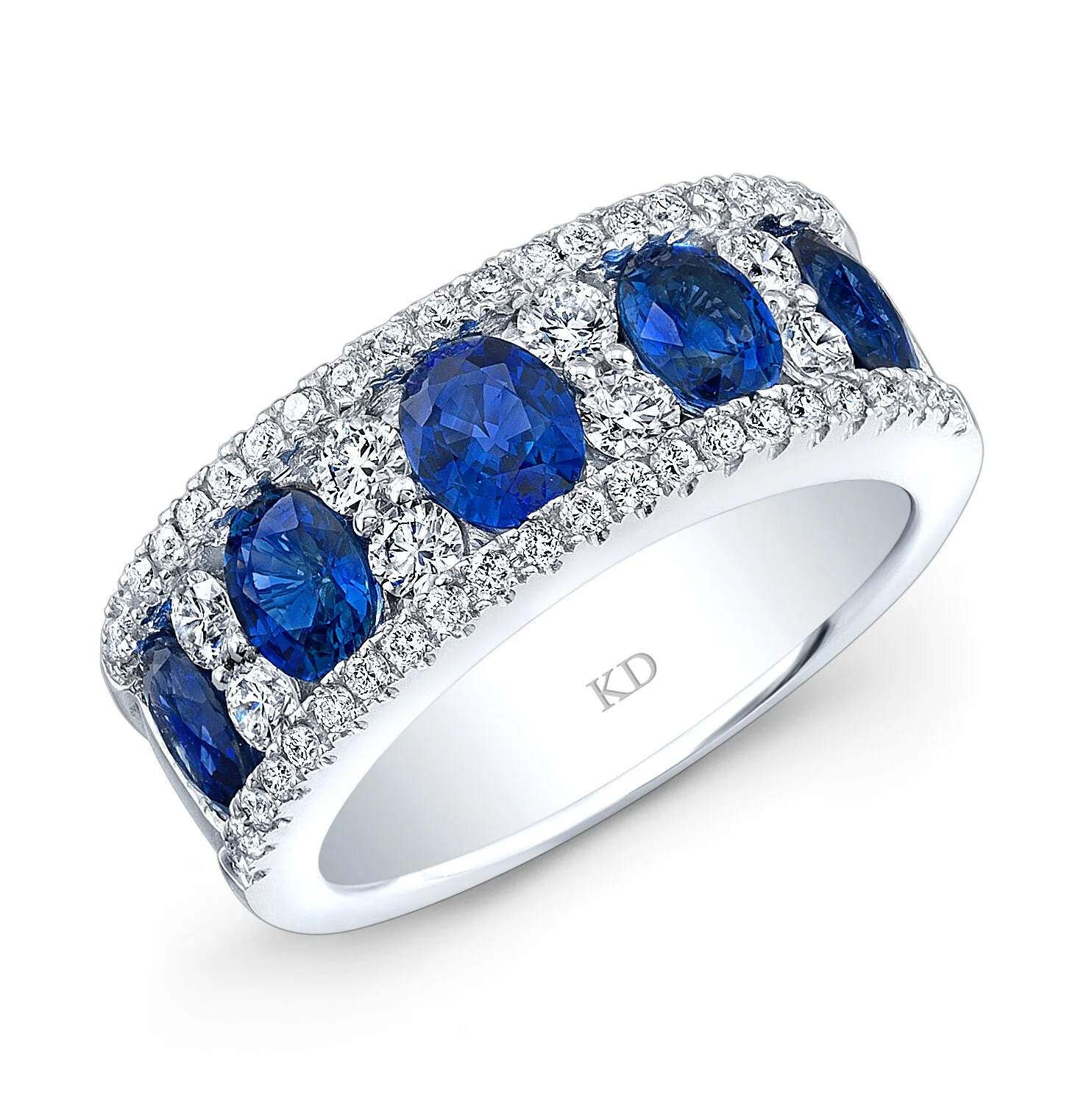 NATURAL COLOR WHITE GOLD TRENDY SAPPHIRE CHECKERS DIAMOND BAND