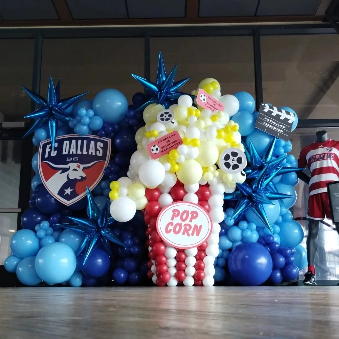 Branded balloon installation for FC Dallas event at the movies in Dallas Fort Worth