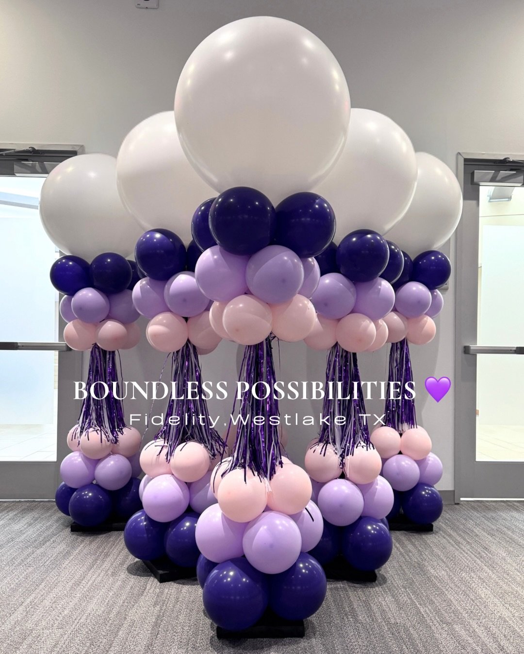 Boundless possibilities 💜

Custom installs for Fidelity&rsquo;s Boundless event at their Westlake campus&mdash;empowering the next generation of women in finance ✨

#CorporateEvents #DFWBalloons #EventDesign #WomenInBusiness #upupballoonstx